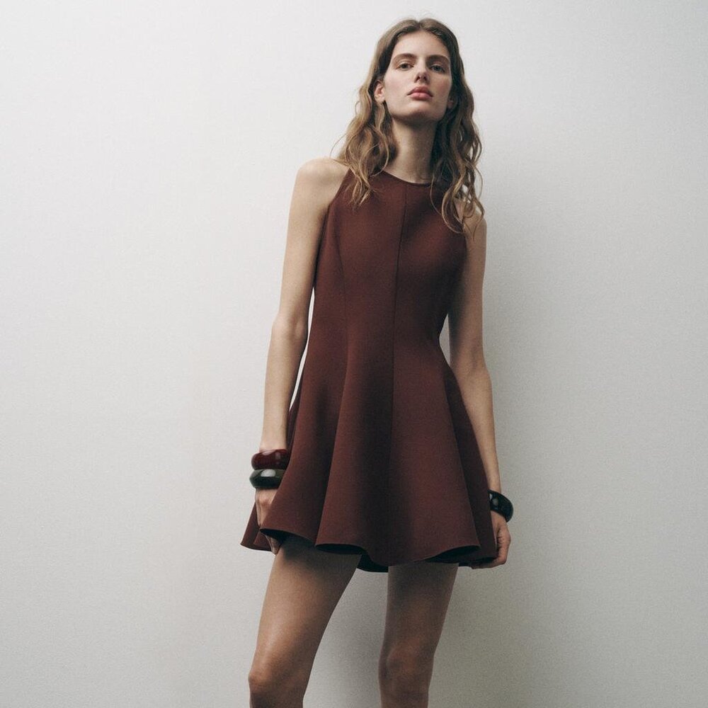 Zara Halter Godet Dress ZW Collection Caramel Size Small – Sleeveless NWT